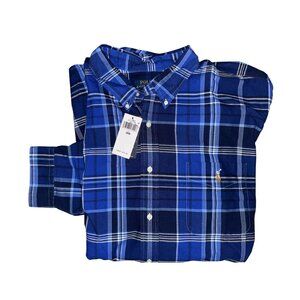 Polo Ralph Lauren Blue Plaid Button-Down Long-Sleeve Shirt Mens size 3XB
